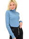 Potre Women's Long Sleeve Sweater Turtleneck Light Blue