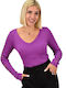 Potre Women's Blouse Long Sleeve with V Neckline Purple