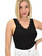 Potre Damen Sommer Crop Top Ärmellos mit V-Ausschnitt Schwarz