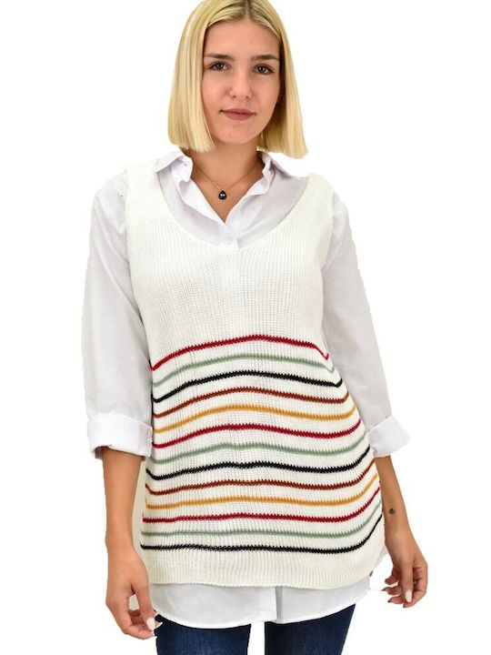 Potre Women's Sleeveless Sweater Striped White