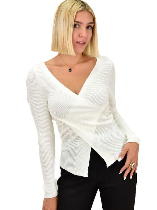 Potre Women's Long Sleeve Pullover with V Neck Beige