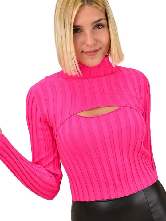 Potre Damen Bluse Langärmelig mit V-Ausschnitt Fuchsie 2Pack