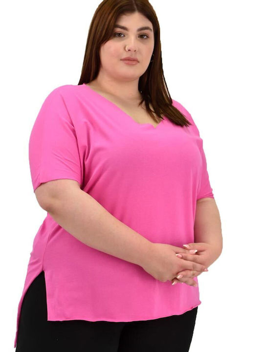 Potre Feminin Tricou cu Decolteu în V Fuchsia