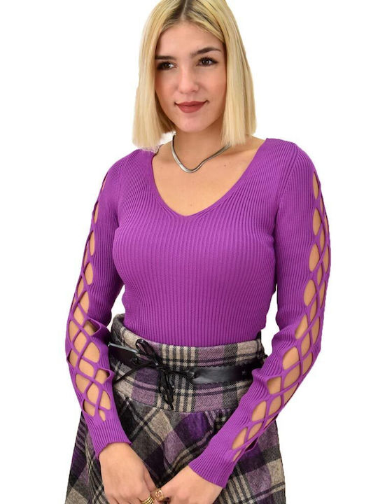 Potre Women's Blouse Long Sleeve with V Neckline Purple