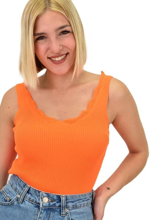 Potre Damen Crop Pullover mit V-Ausschnitt Orange