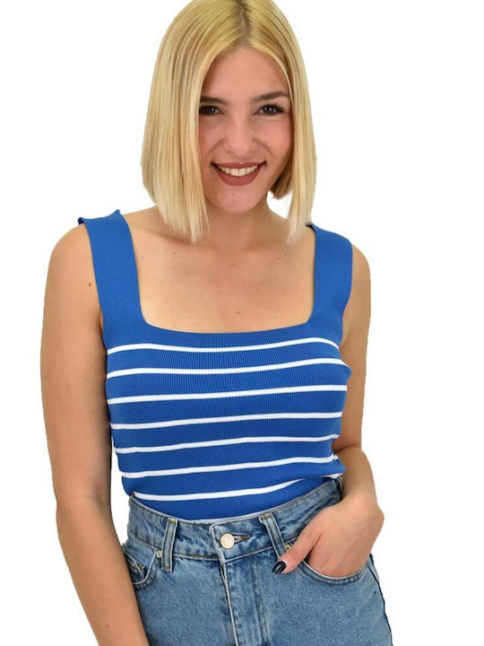 Potre pentru Femei de Vară Bluză Fără mâneci Cu dungi Albastră