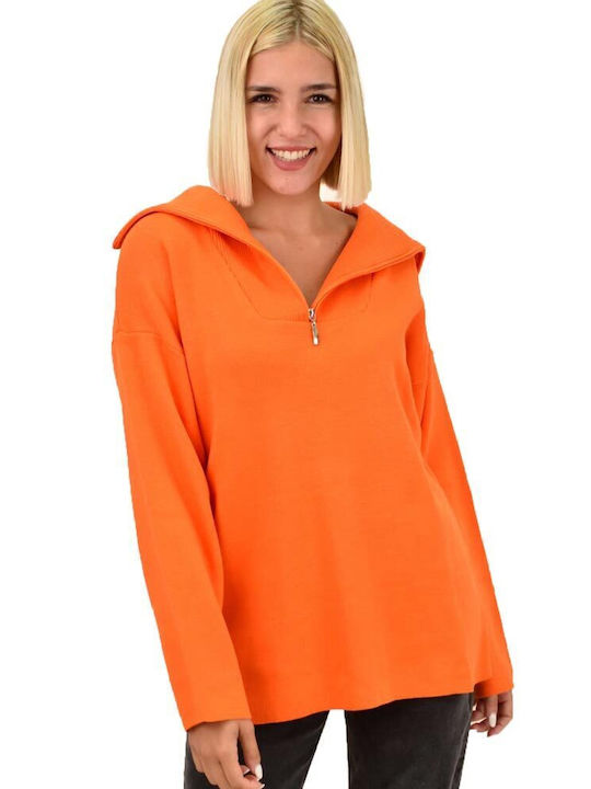 Potre Women's Long Sleeve Pullover Turtleneck Orange