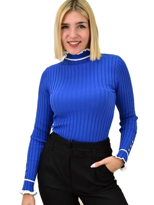 Potre Women's Blouse Long Sleeve Turtleneck Blue