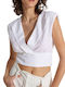 Ale - The Non Usual Casual Women's Summer Crop Top Sleeveless with V Neckline White