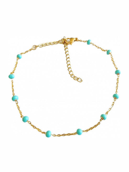 Tatu Moyo Gold Plated Steel Anklet with Turquoi...