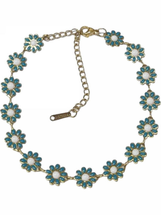 Kostibas Fashion Златна Верига За Глезен От Стомана Синя