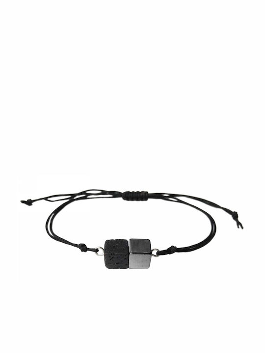 Kostibas Fashion Herren Armband Makramee aus Kabel mit Lavasteinen