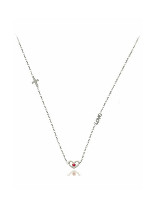 Paraxenies Necklace with design Heart from White Gold 9 K