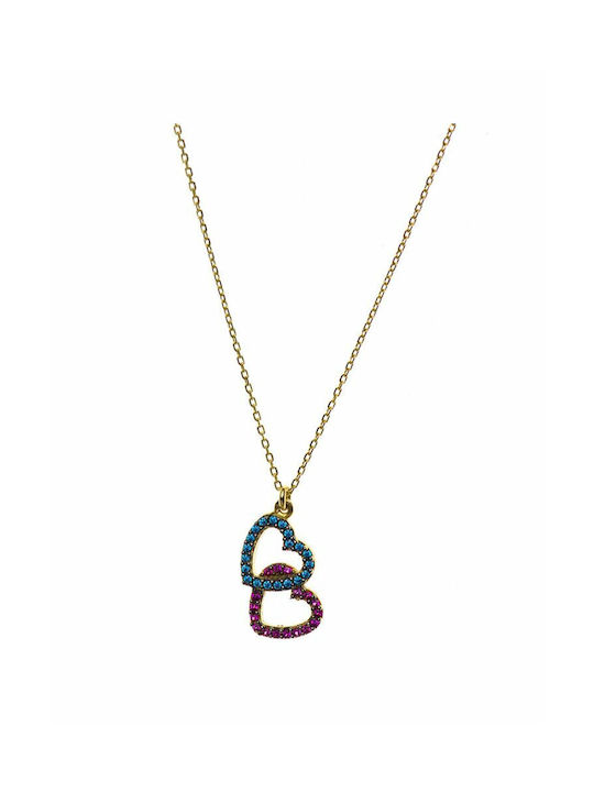 Paraxenies Halskette Doppelter mit Design Herz aus Vergoldet Silber
