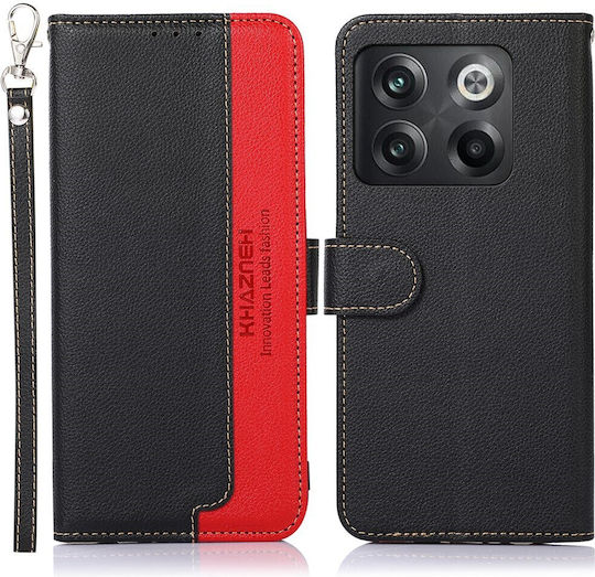 Khazneh Litchi Книга Изкуствена кожа Черен (OnePlus 10T)
