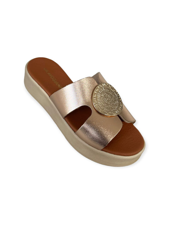 Gkavogiannis Sandals Δερμάτινα Γυναικεία Σανδάλια Ανατομικά Flatforms σε Χρυσό Χρώμα