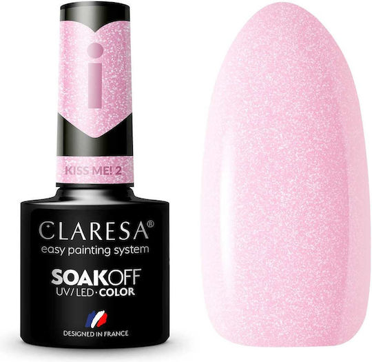 Claresa Kiss Me 2 Ημιμόνιμο Βερνίκι Νυχιών Ροζ με Glitter 5ml
