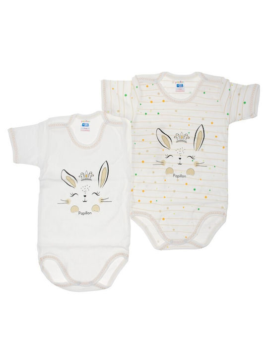 Papillon Kids Baby Bodysuit Underwear Set Short-Sleeved Ecru