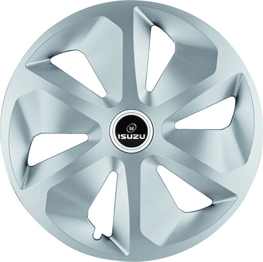 Jestic Car Hubcap Set with Isuzu Emblem 15" 4pcs Silver