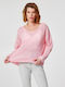 BSB Women's Long Sleeve Sweater with V Neckline Pink