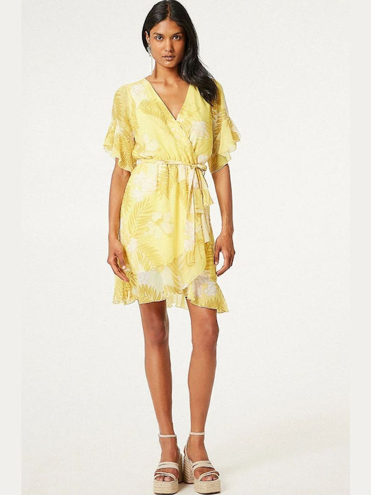 BSB Summer Mini Dress Wrap with Ruffle Yellow