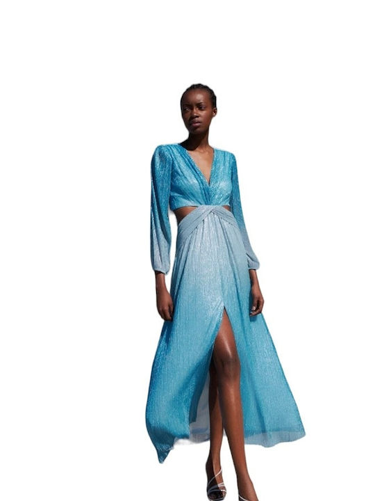 BSB Καλοκαιρινό Maxi Βραδινό Φόρεμα Σεμιζιέ Εξώπλατο Γαλάζιο