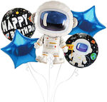 Μπαλόνια Γενεθλίων Στρογγυλά Αστροναύτης Μπλε 5τμχ