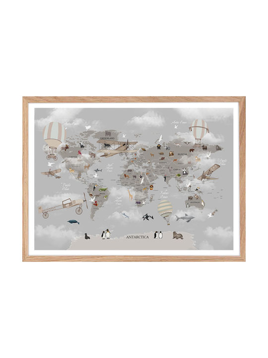 Walls Kids Wall Art Framed World Map of Animals Made of Wood 20x15cm