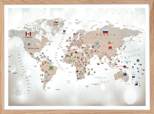 Walls Kids Wall Art World Map Flags Wooden 70x50cm