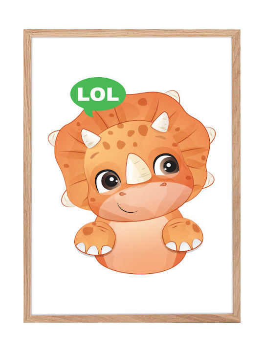 Walls Kids Wall Art Orange Dinosaur Wooden Fram...