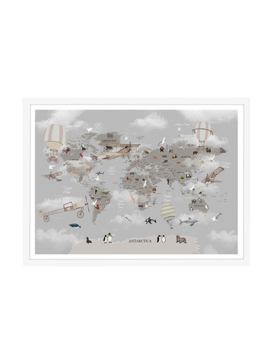 Walls Kids Wall Art World Map Animals with Whit...