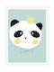 Walls Kids Wall Art King Panda with White Frame from Wood 15x20cm