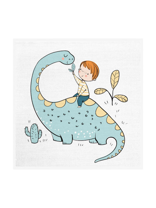 Walls Kids Wall Art Framed Dinosaur Boy with White Frame on Canvas 20x20cm