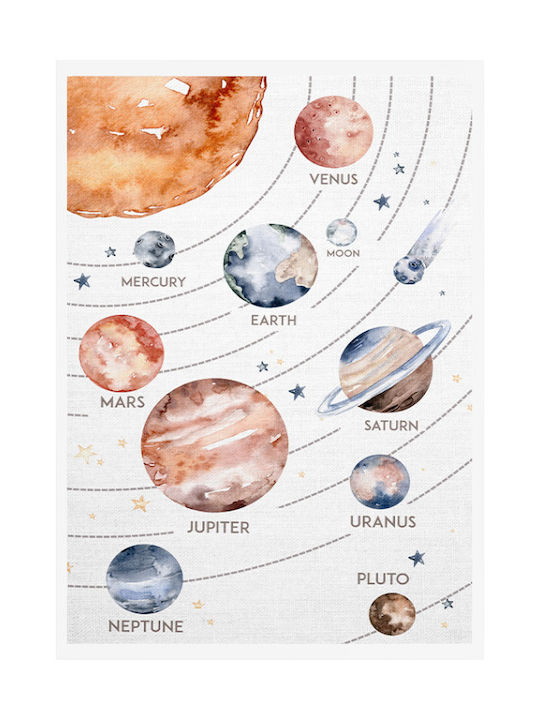 Walls Kids Wall Art Solar System with White Frame on Canvas 15x20cm