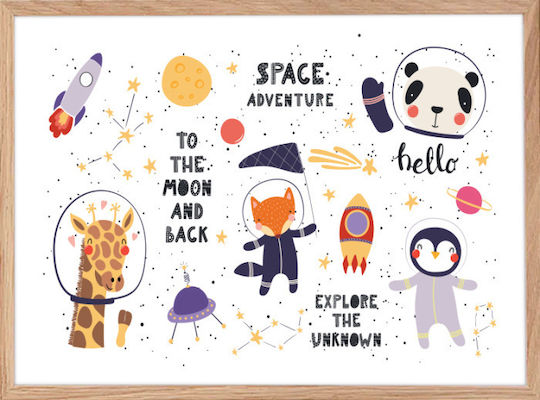 Walls Kids Wall Art Animals in Space Wooden Frame 30x20cm