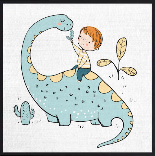 Walls Kids Wall Art Framed Dinosaur Boy on Canvas 40x40cm Walls-106509-03-14-040-040