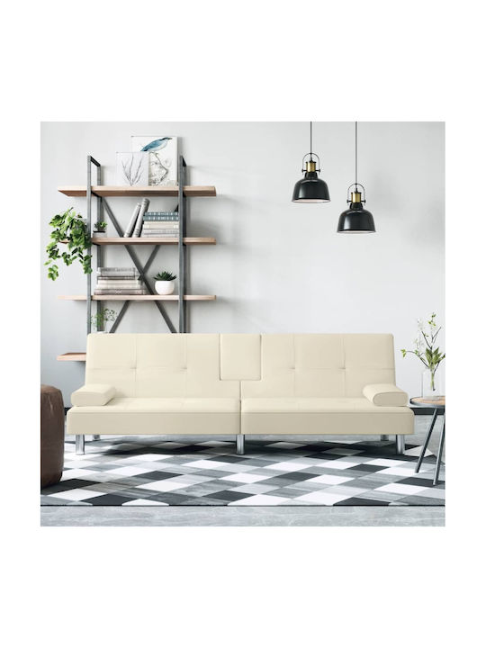 Three-Seater Couch Bed Artificial Leather Ecru ...