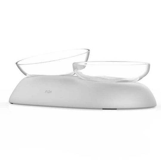 Fida Plastic Bowl Food for Dog & Cat with Base 2x 340ml in White Color 2pcs