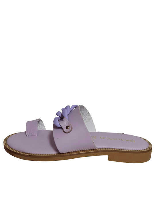 Barocco Venus Leather Women's Flat Sandals in Purple Color