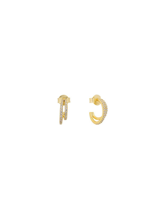 Prince Silvero Earrings Hoops made of Silver Gold Plated with Stones