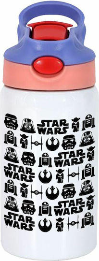 Koupakoupa Sticlă Pentru Copii Din Oțel Inoxidabil Star Wars Cu Pai Albă 350ml