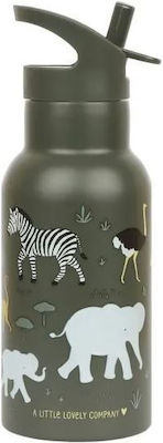 A Little Lovely Company Kids Stainless Steel Thermos Water Bottle with Straw Savanna Green 350ml