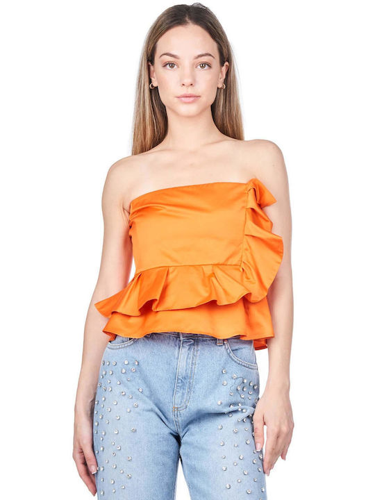 Troppo Women's Summer Crop Top Cotton Floral Orange