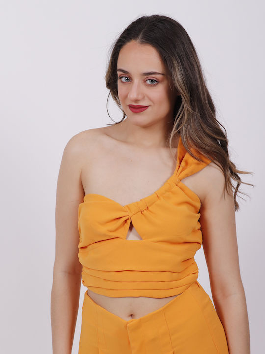 Women's Summer Crop Top Off-Shoulder with One Shoulder Orange