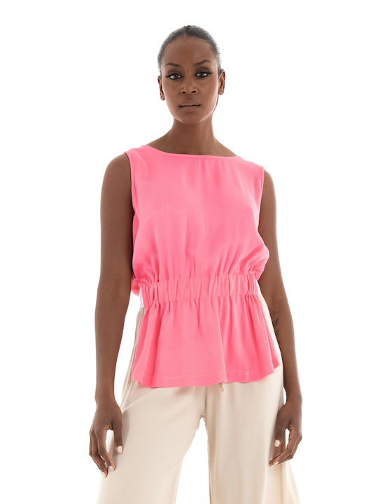 Deha Women's Summer Blouse Satin Sleeveless Pink
