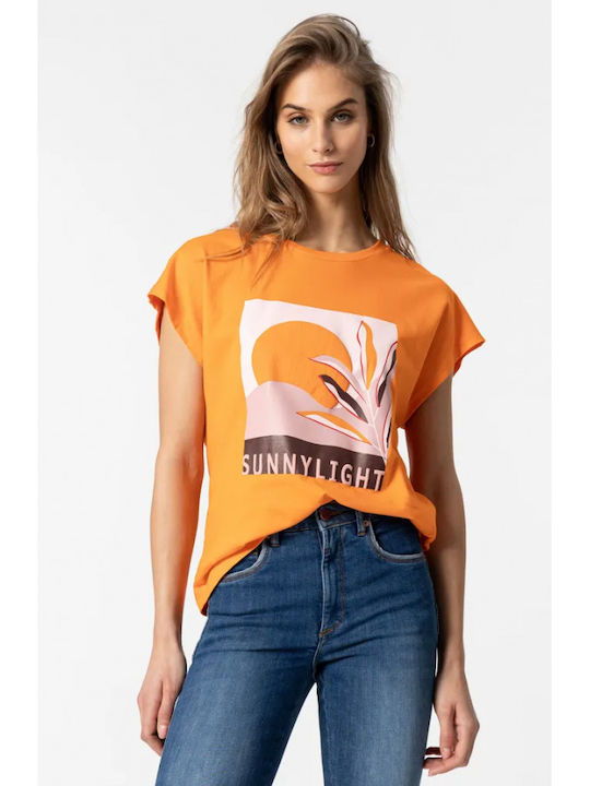 Tiffosi Damen Sommer Bluse Baumwolle Kurzärmelig Orange