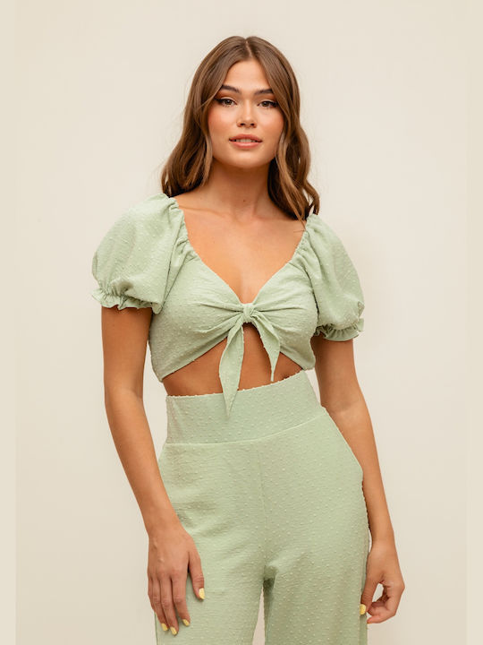 Rut & Circle Women's Summer Crop Top Short Sleeve Green