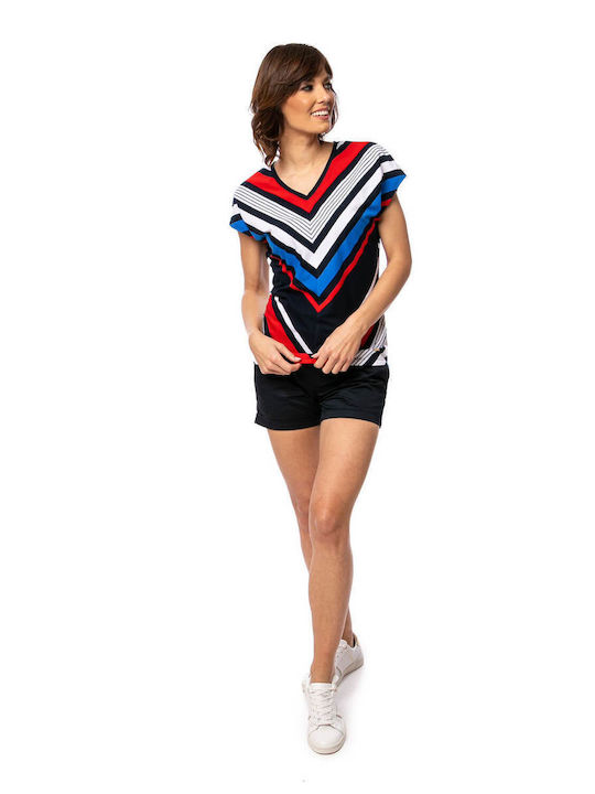 Heavy Tools Women's T-shirt with V Neck Striped Multicolour