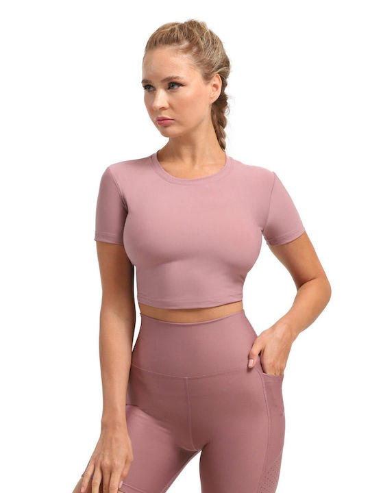 Superstacy Women's Athletic Crop Top Short Sleeve Pink