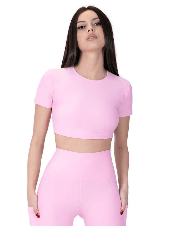 Superstacy Women's Athletic Crop Top Short Sleeve Pink